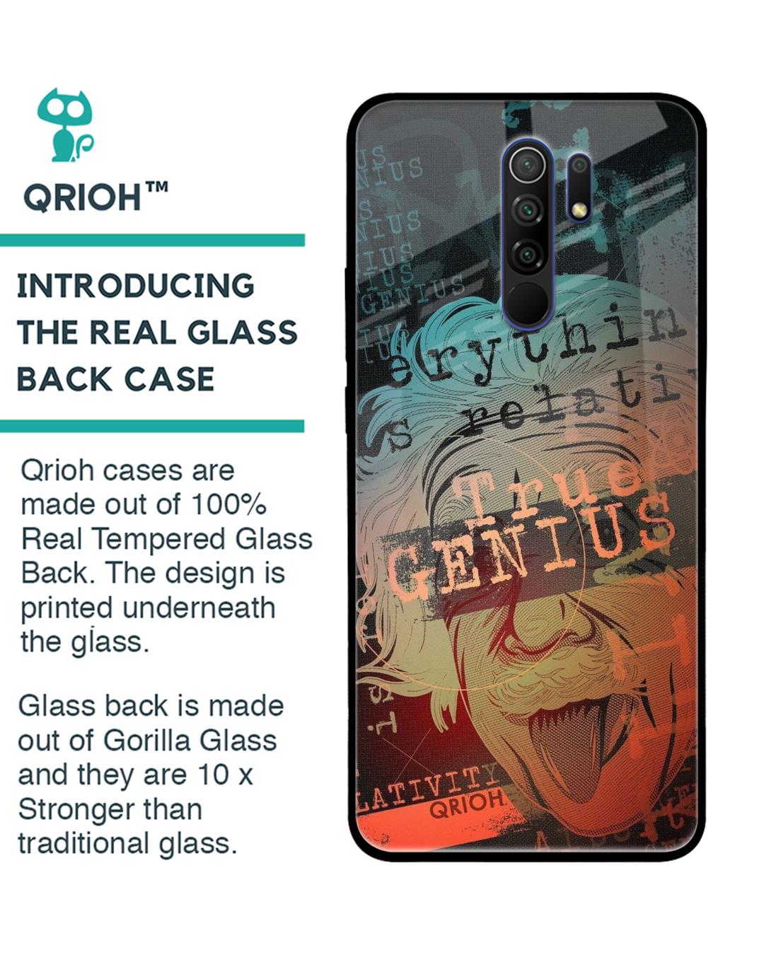 Shop True Genius Typography Premium Glass Cover For Xiaomi Redmi 9 Prime (Impact Resistant, Matte Finish)-Back