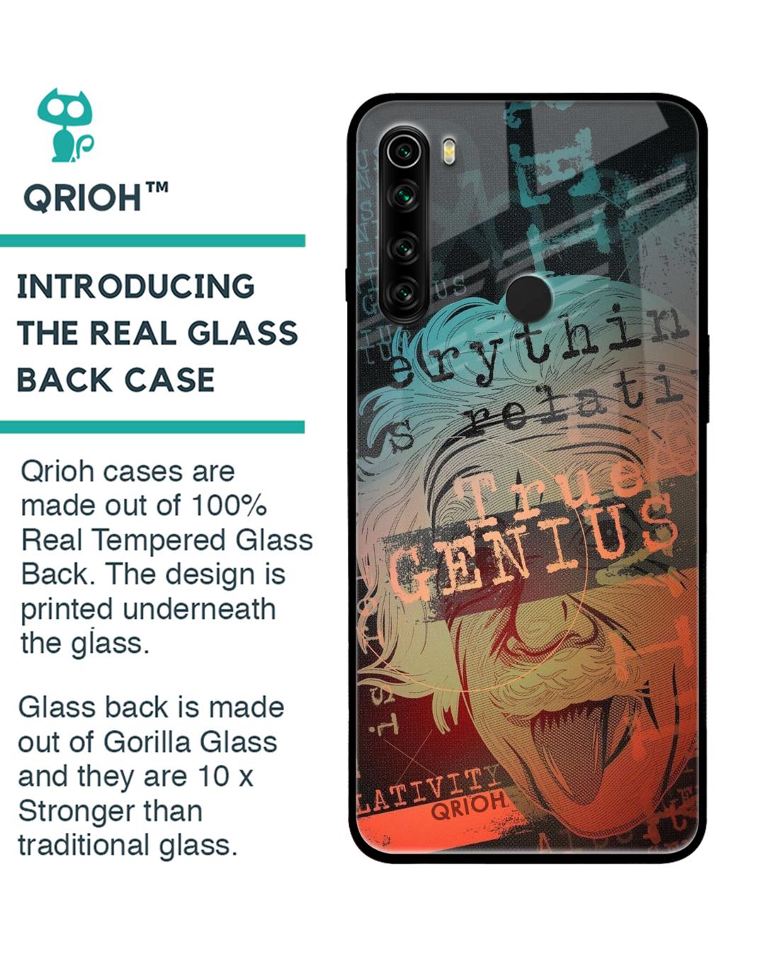 Shop True Genius Typography Premium Glass Cover For Xiaomi Redmi Note 8 (Impact Resistant, Matte Finish)-Back