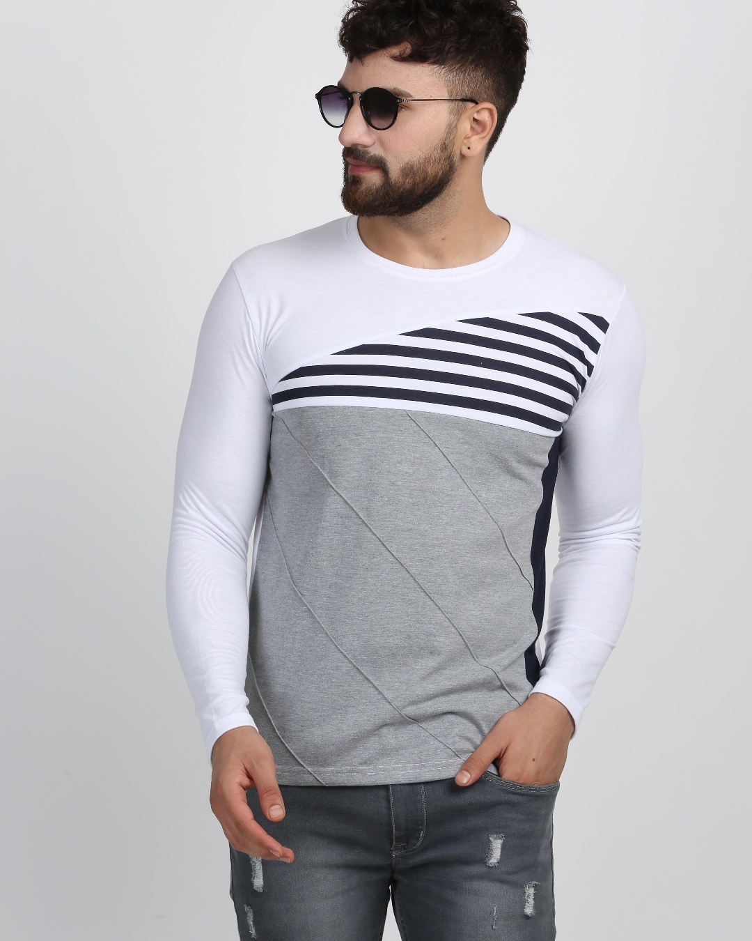 Shop Men's Grey Color Blocked T Shirt-Back
