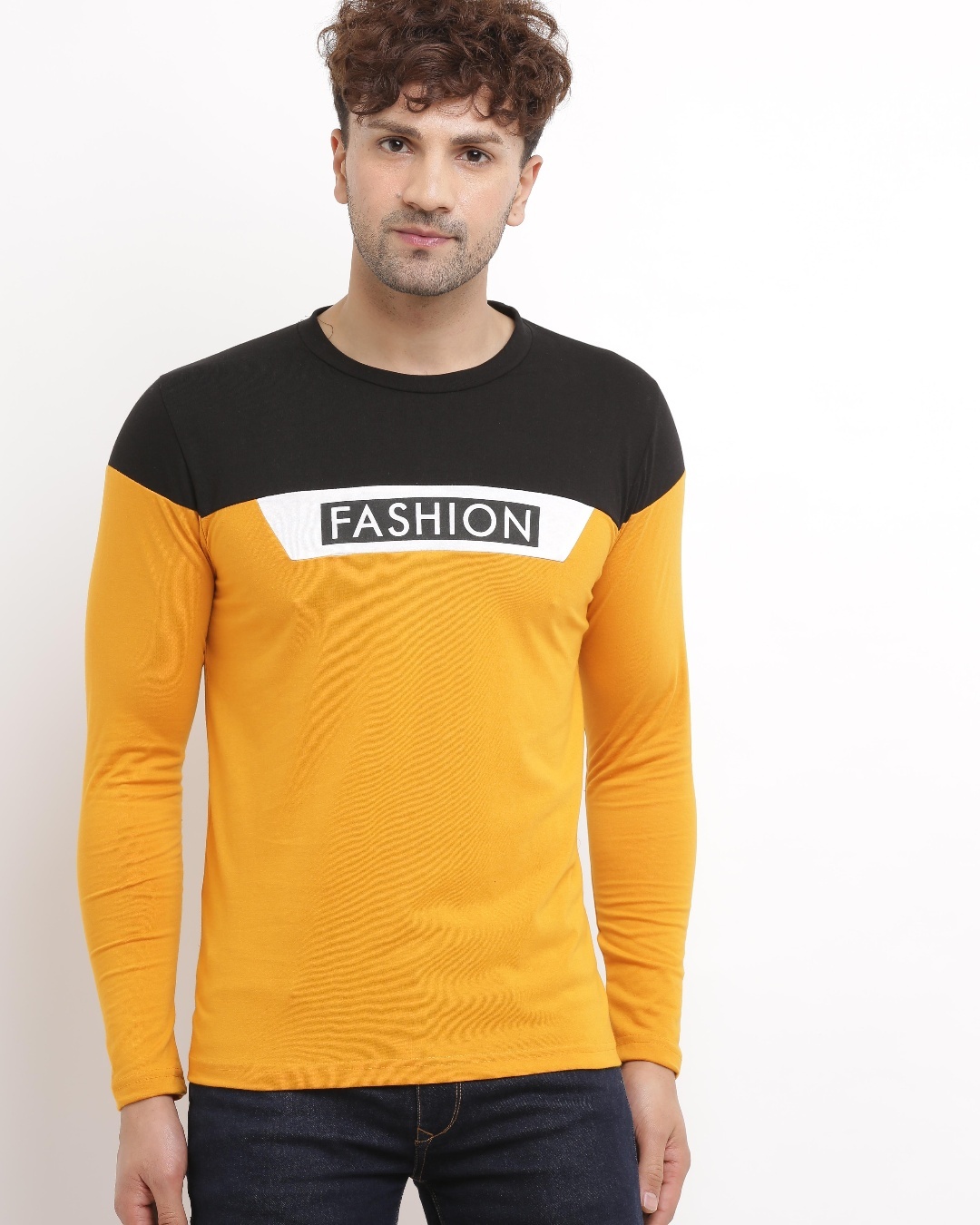 Buy Try This Men's Yellow Color Blocked T-shirt for Men Yellow Online ...