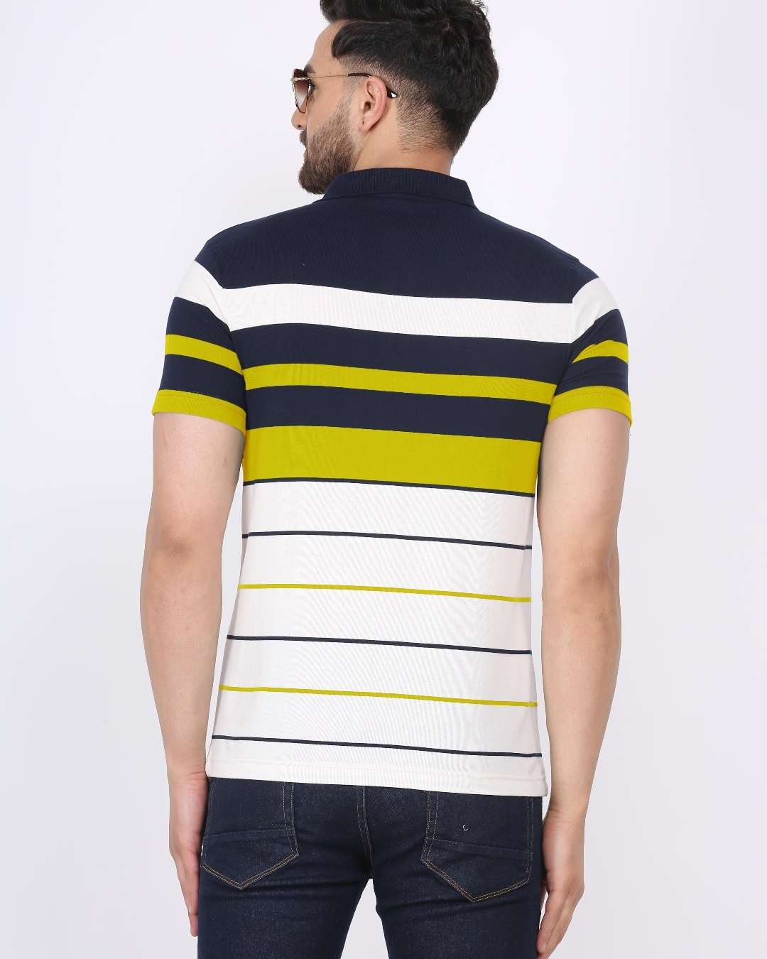 Shop Men's Yellow Striped T Shirt-Back