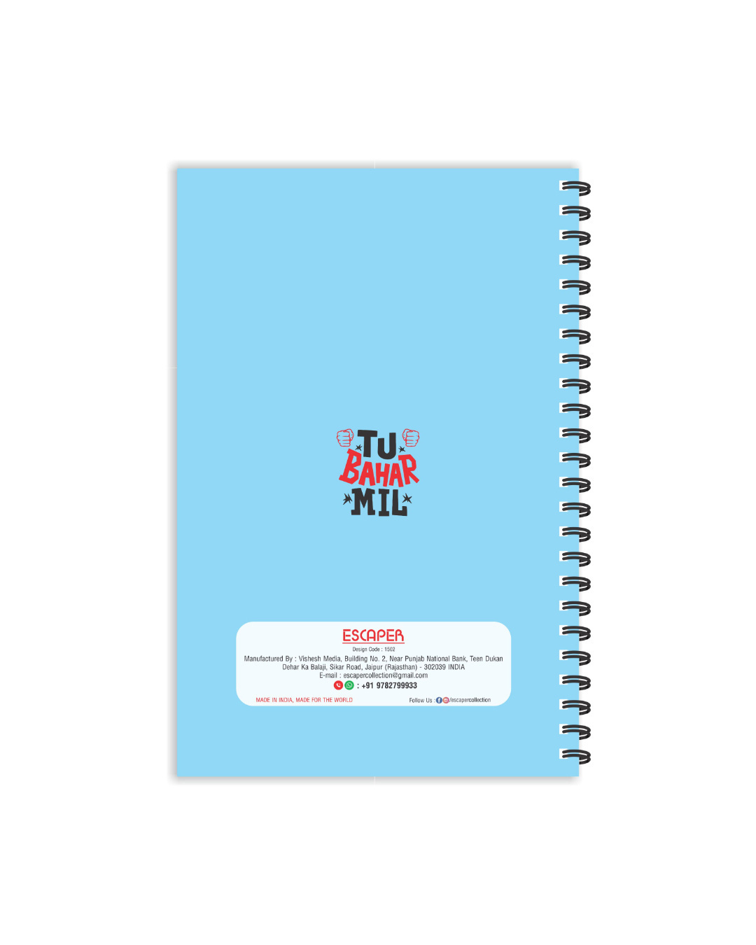 Shop Tu Bahar Mil Designer Notebook (Soft Cover, A5 Size, 160 Pages, Ruled Pages)-Back