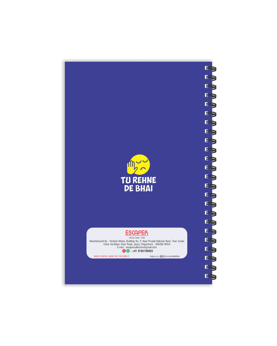 Shop Tu Rehne De Bhai Designer Notebook (Soft Cover, A5 Size, 160 Pages, Ruled Pages)-Back