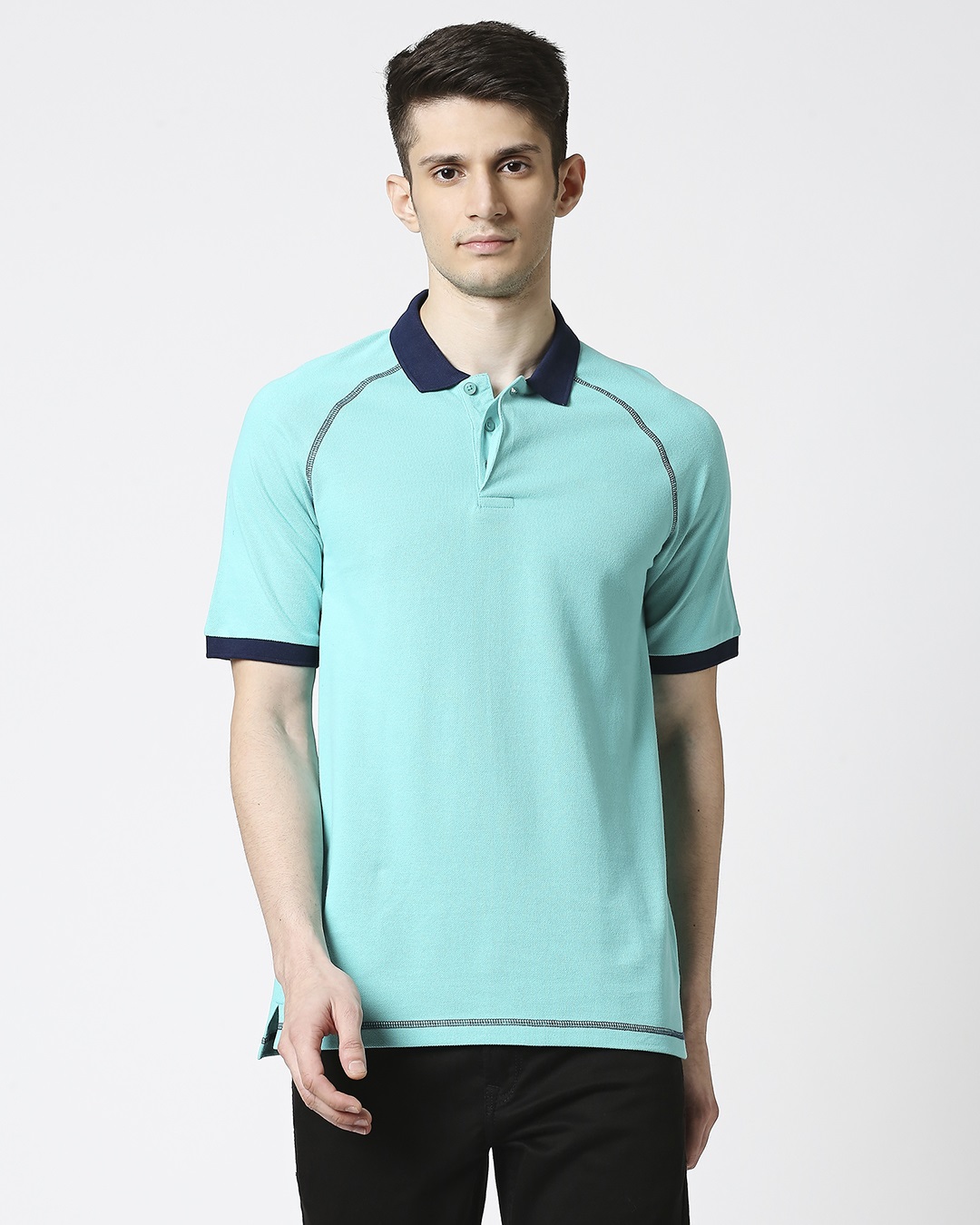 Shop Turquoise Contrast Thread Polo-Back