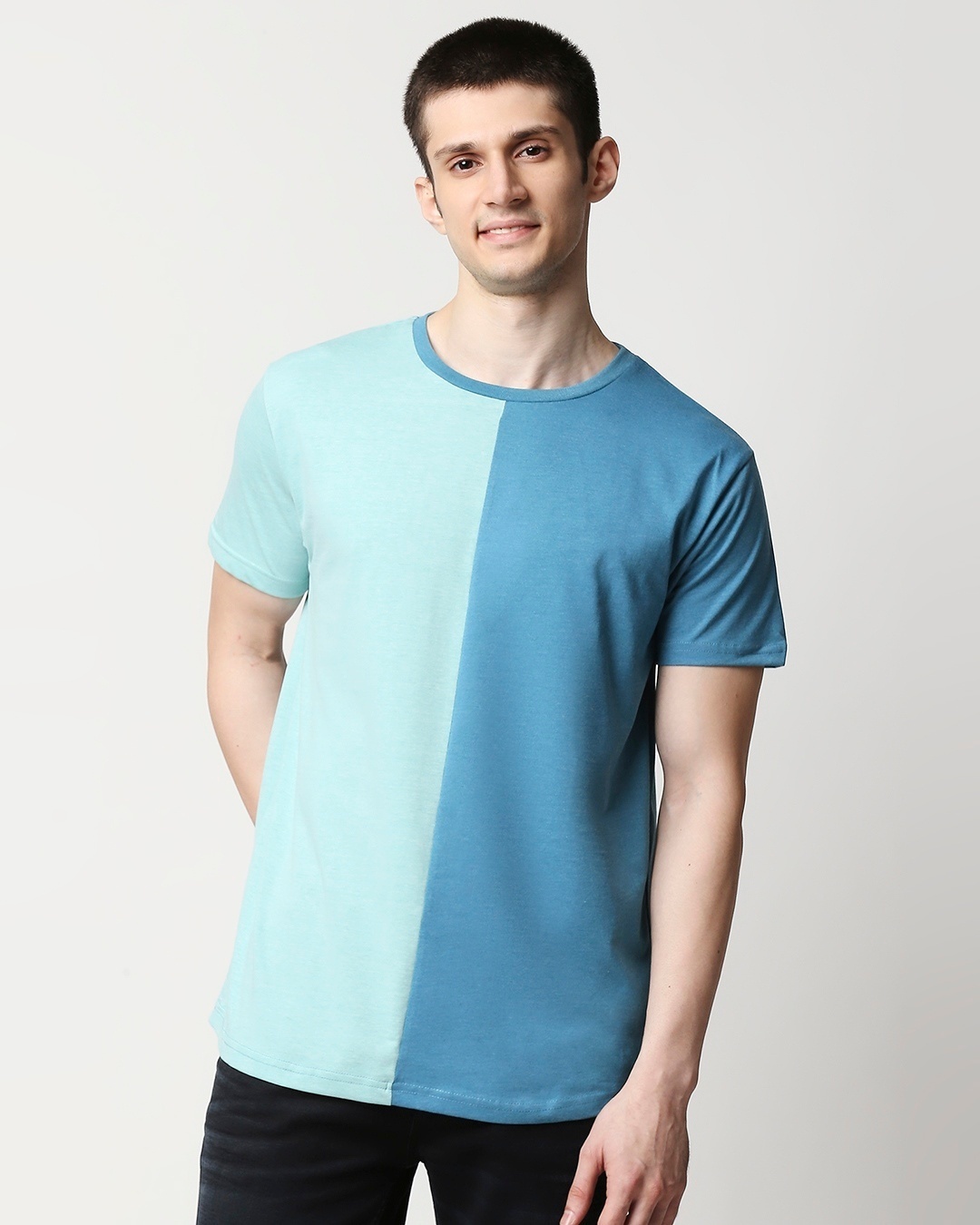 Shop Turquoise Melange Half & Half T-shirt-Back