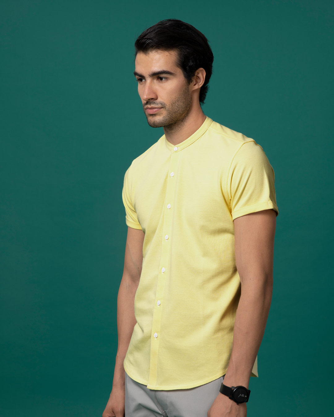 Shop Tuscan Yellow Mandarin Collar Pique Shirt-Back