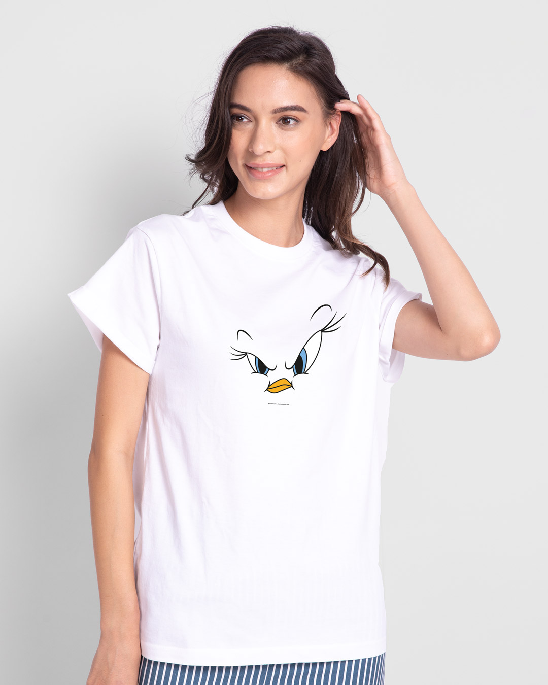 Shop Tweety Face Boyfriend T-Shirt (LTL) White-Back