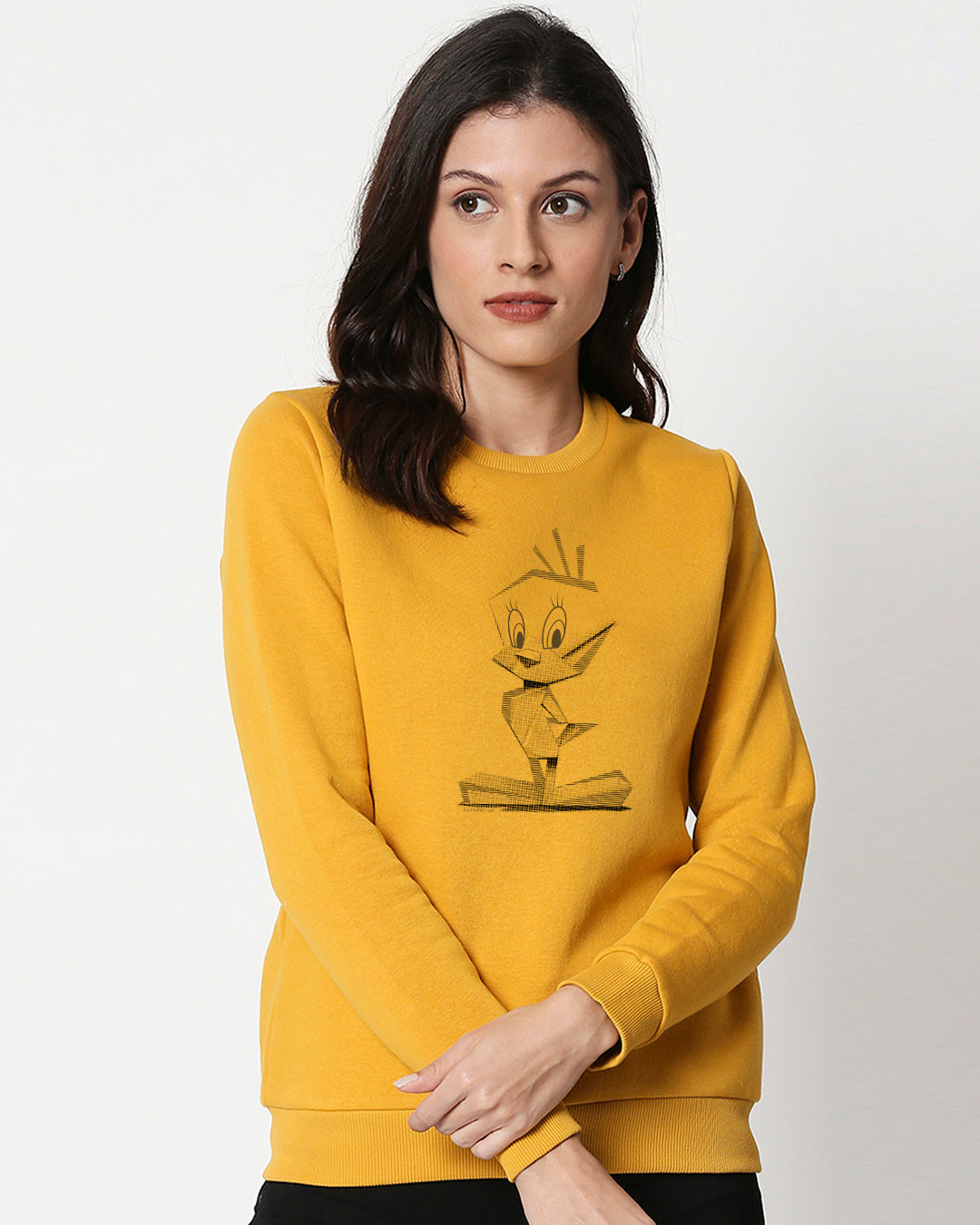 

Tweety Origami Fleece Sweater (LTL) Women' Printed Fleece Sweater Bewakoof.com, Yellow