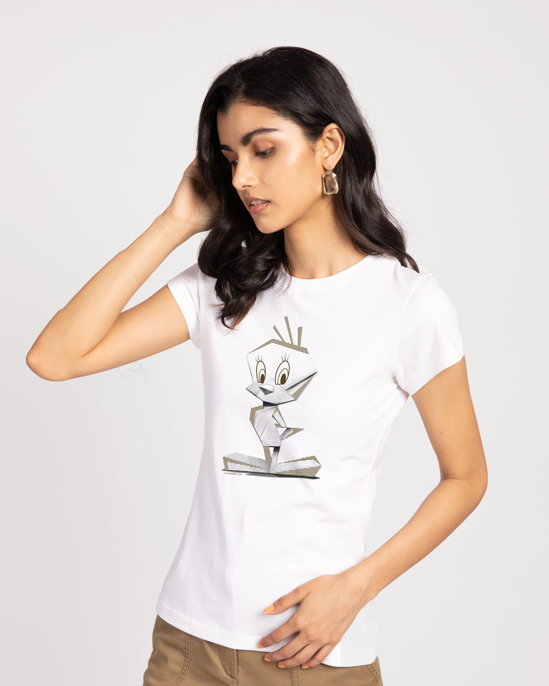 

Tweety Origami Half Sleeve T-Shirt (LTL) Women' Half Sleeve Printed T-shirt Bewakoof.com, White
