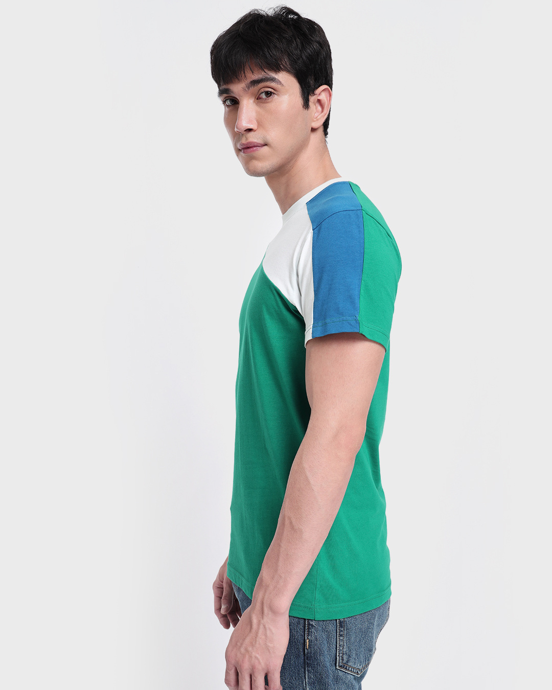 Shop Men's Green & White Color Block T-shirt-Back