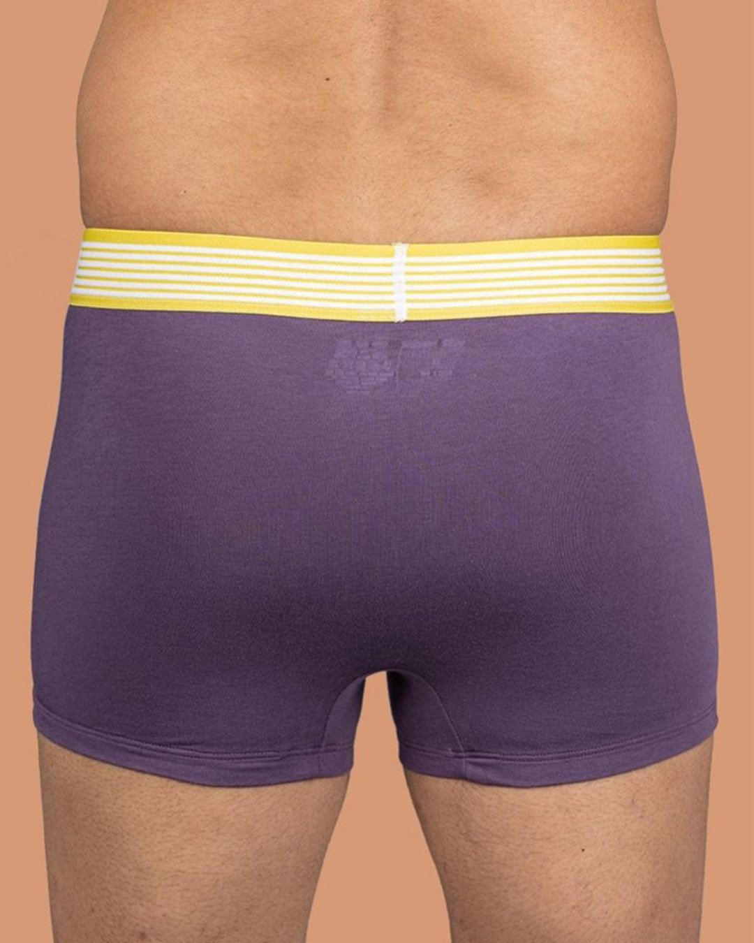 Shop Men's Aubergine Trunks with Yellow Band-Back