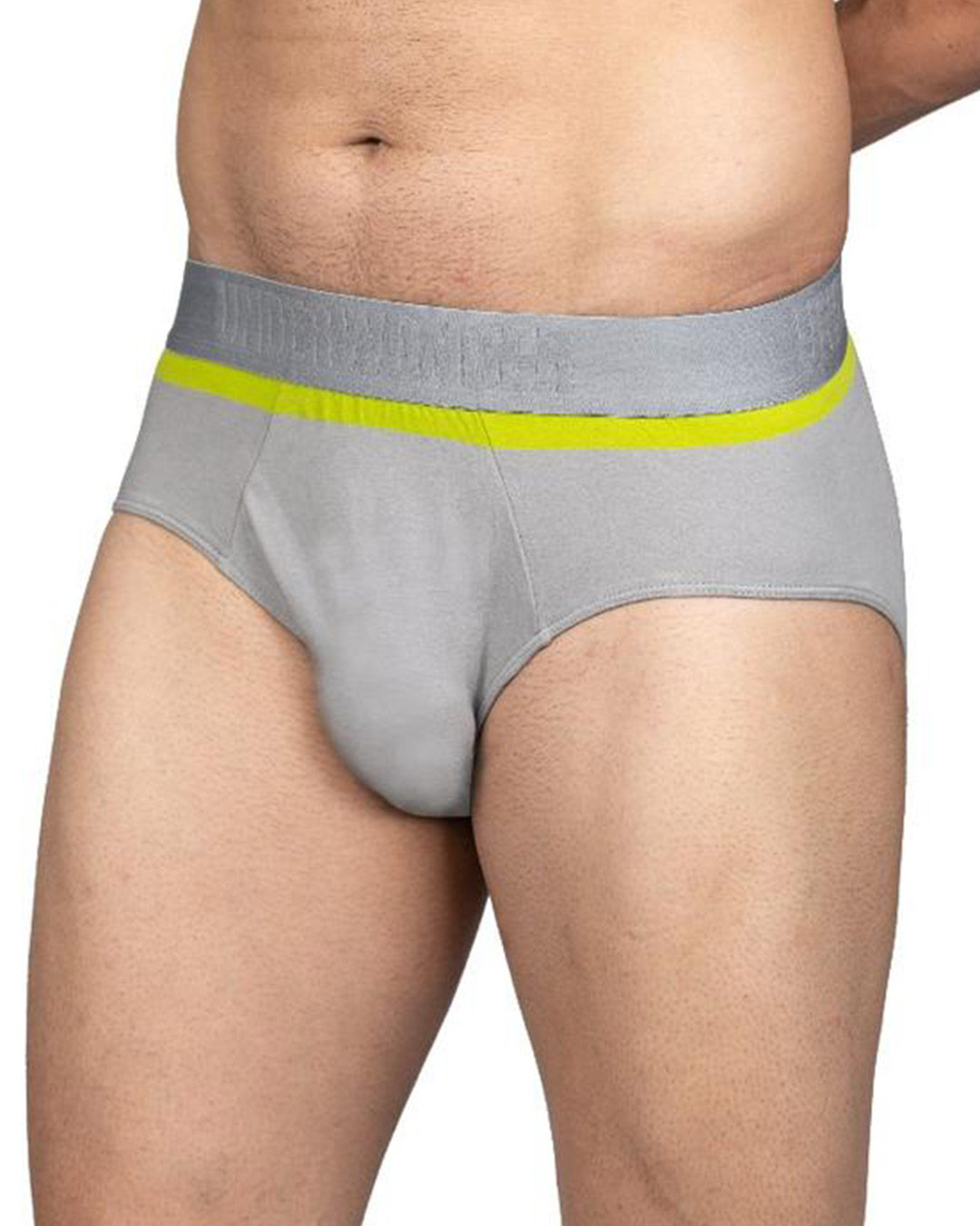 Shop Men's Classic Grey Brief with Green Stripe-Back
