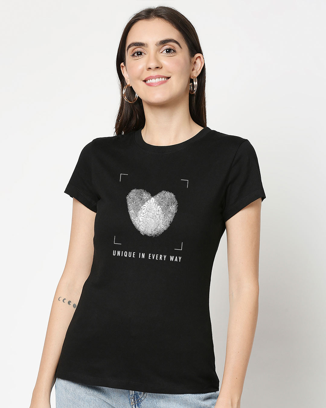 Shop Unique in Every Way Half Sleeve Printed T-Shirt Black-Back