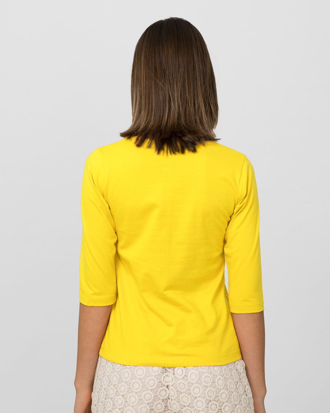 Shop Unique Minnie Round Neck 3/4th Sleeve T-Shirt (DL) Pineapple Yellow-Back