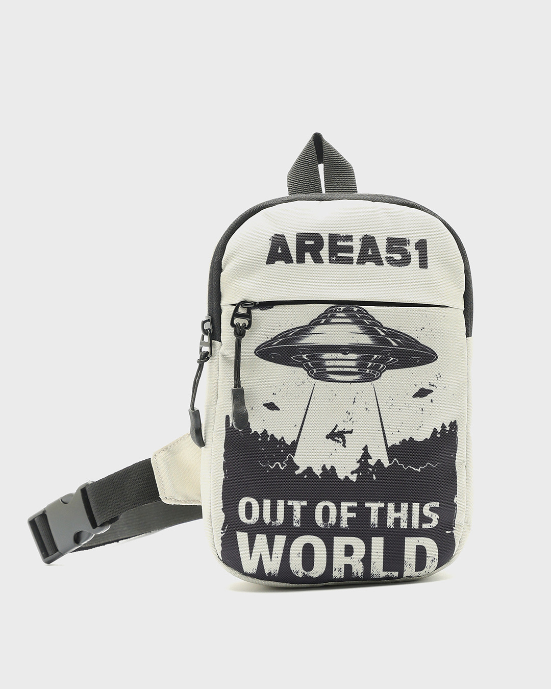 Buy Unisex Beige Area 51 Printed Sling Bag Online in India at Bewakoof