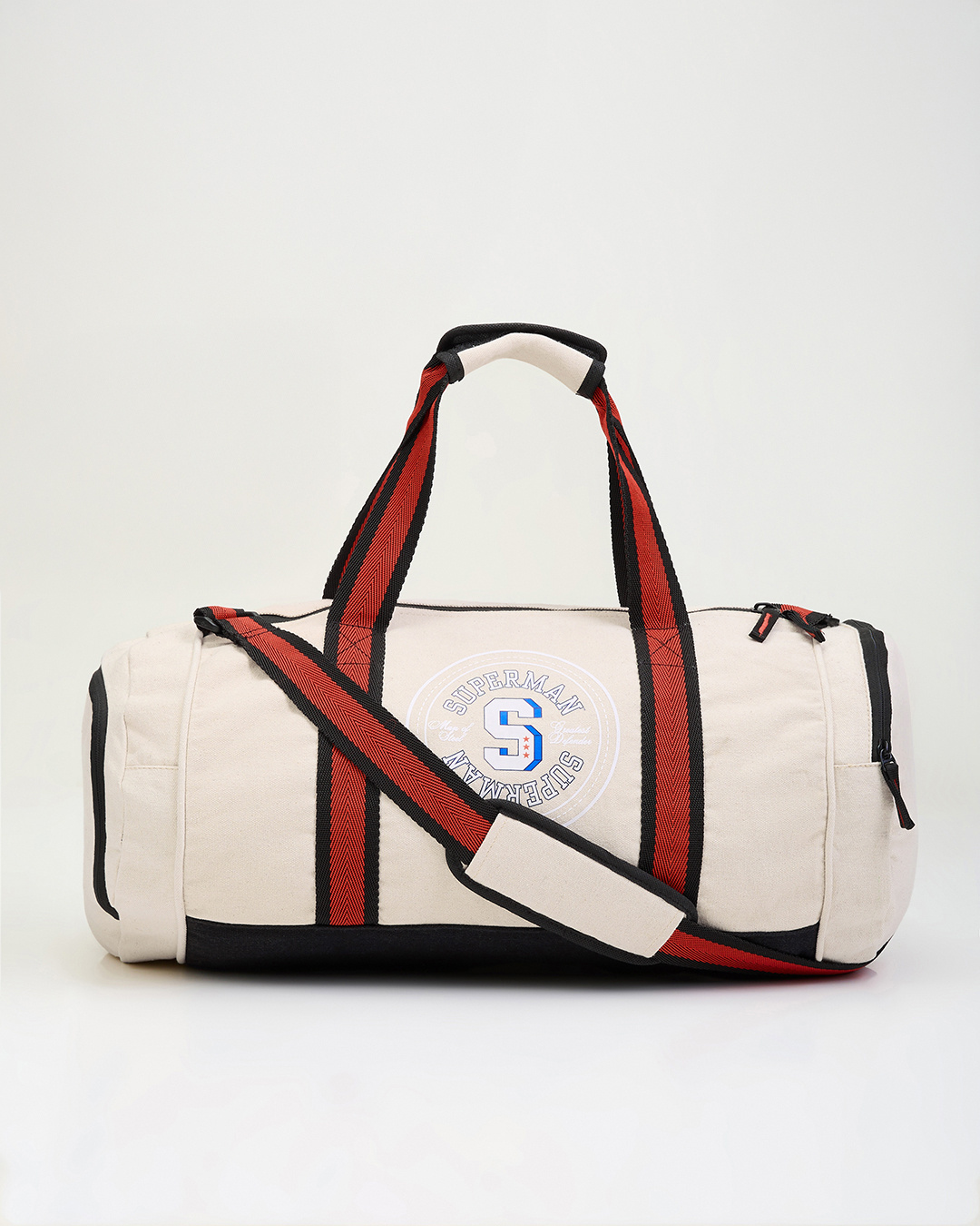 Shop Unisex Beige Superman Varsity Typography Duffel Bag-Back