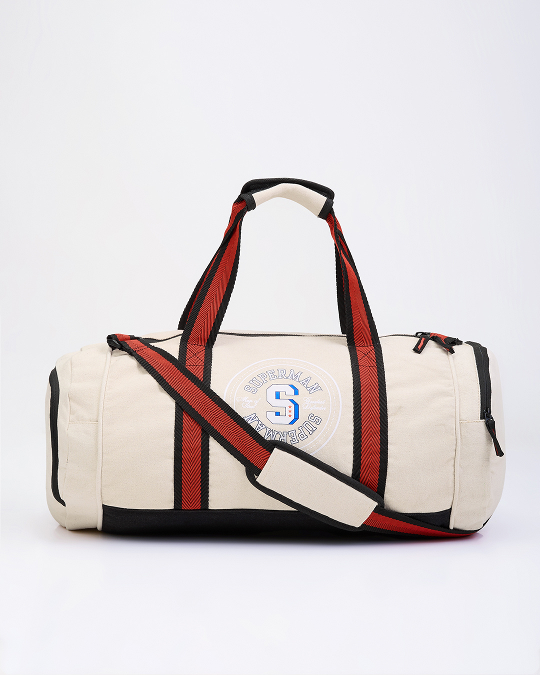 Shop Unisex Beige Superman Varsity Typography Duffel Bag-Back