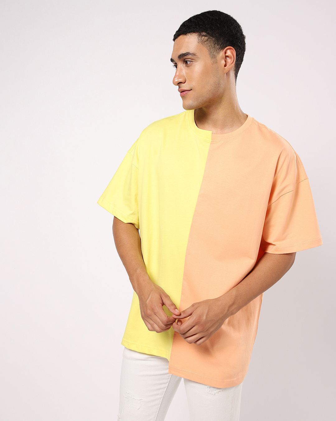 Shop Unisex Birthday Yellow Half & Half Color Block T-shirt-Back