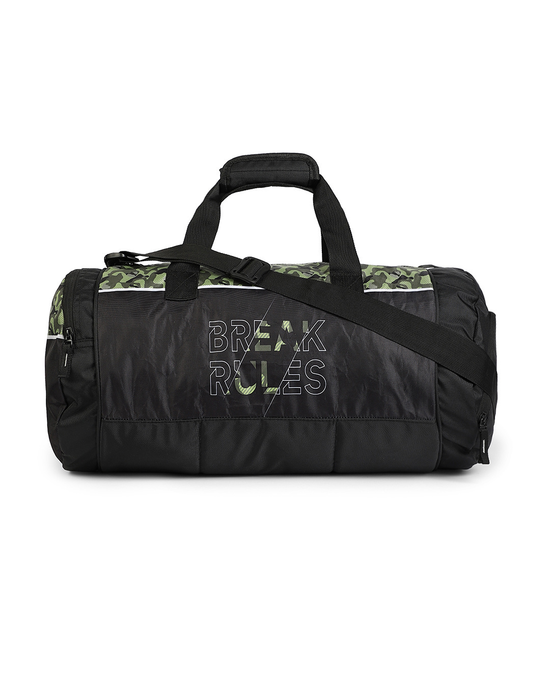 Shop Unisex Black Camouflage Break Rules Gym Bag-Back