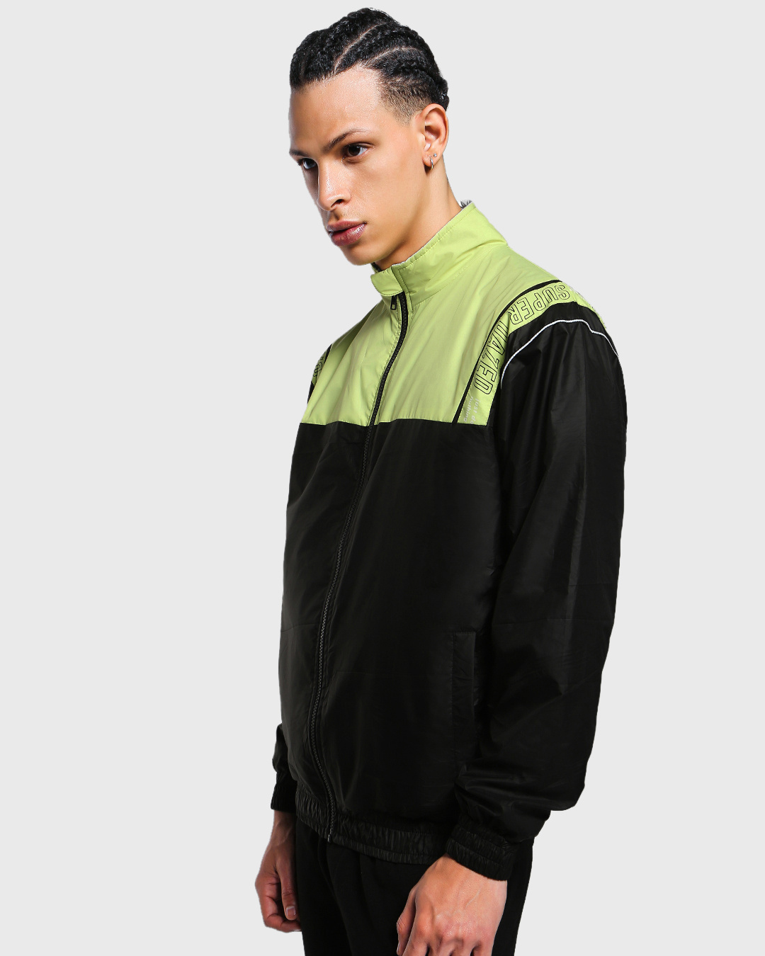 Shop Unisex Black & Green Color Block Windcheater Jacket-Back