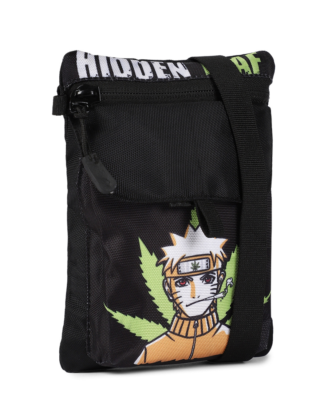 Shop Unisex Black Hidden Leaf Sling Bag-Back
