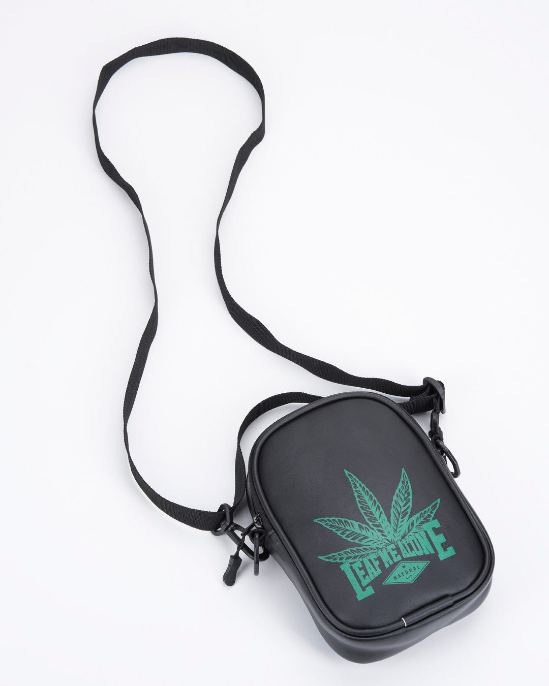 Shop Unisex Black Leaf Me Alone Graphic Printed Mini Sling Bag-Back