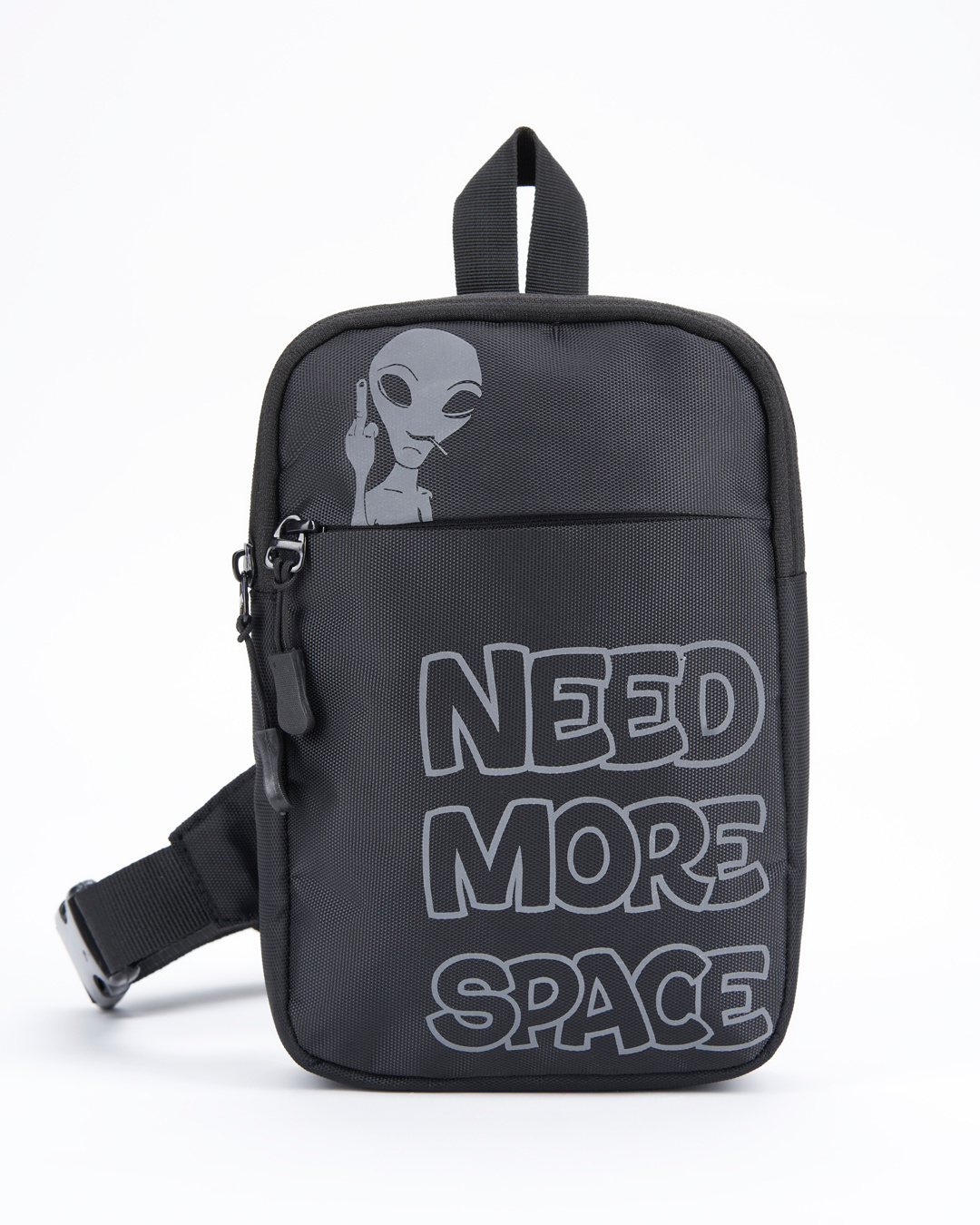 Shop Unisex Black Need More Space Typography Sling Bag-Back