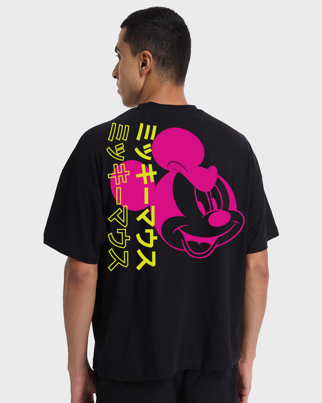 Shop Unisex Black Neon Mickey Graphic Printed T-shirt-Back