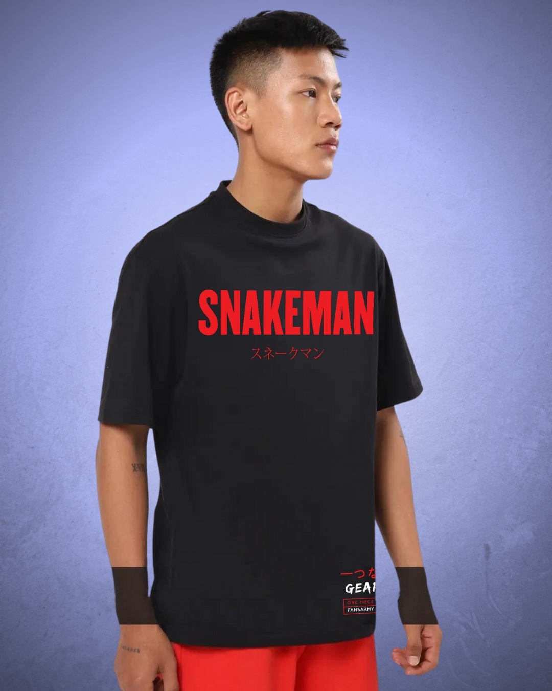 Shop Unisex Black One Piece Snakeman Oversized Anime T-shirt-Back