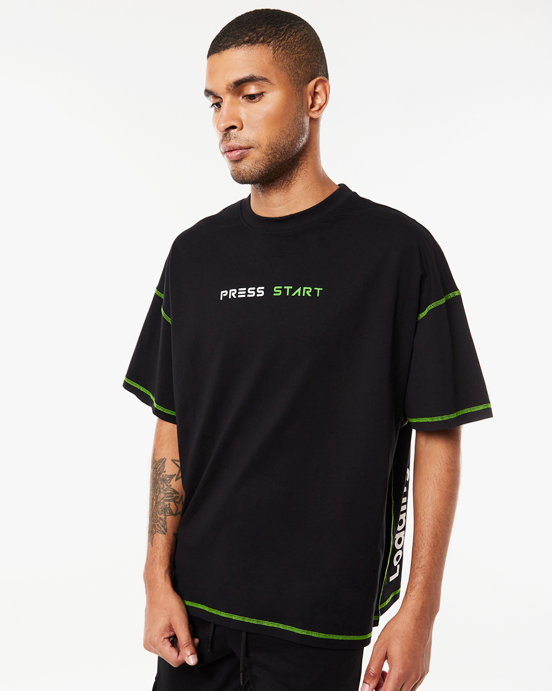 Shop Unisex Black Press Start Contrast Thread Typography T-shirt-Back