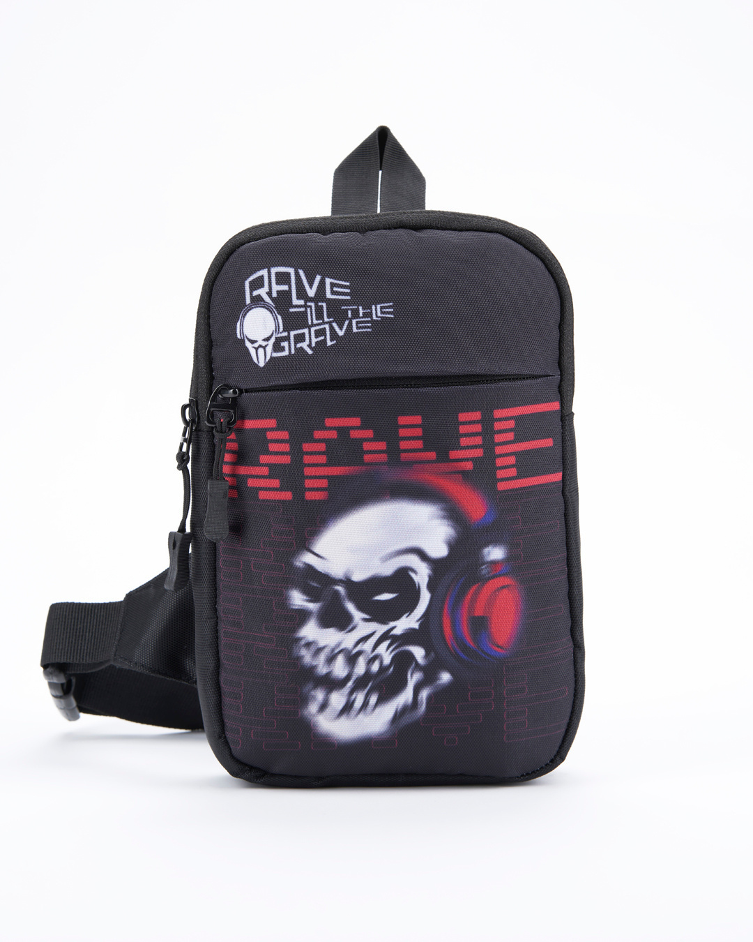 Shop Unisex Black Rave Till Grave Graphic Printed Sling Bag-Back