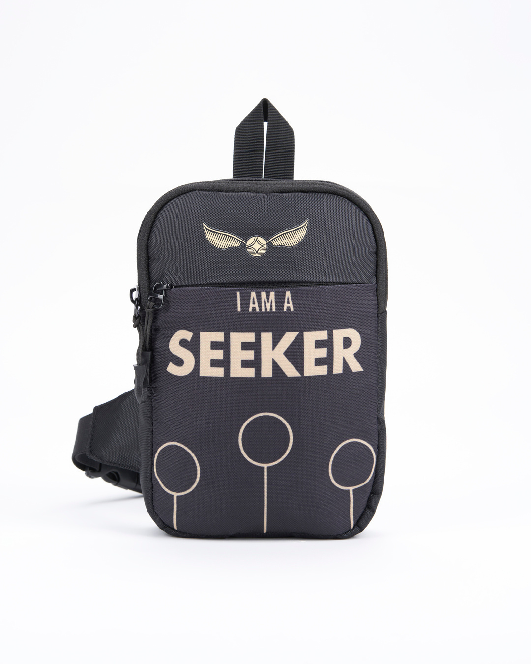 Shop Unisex Black Seeker Typography Sling Bag-Back