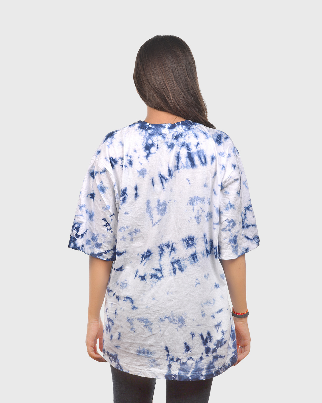 Shop Women's Blue & White Tie & Dye Relaxed Fit T-shirt-Back
