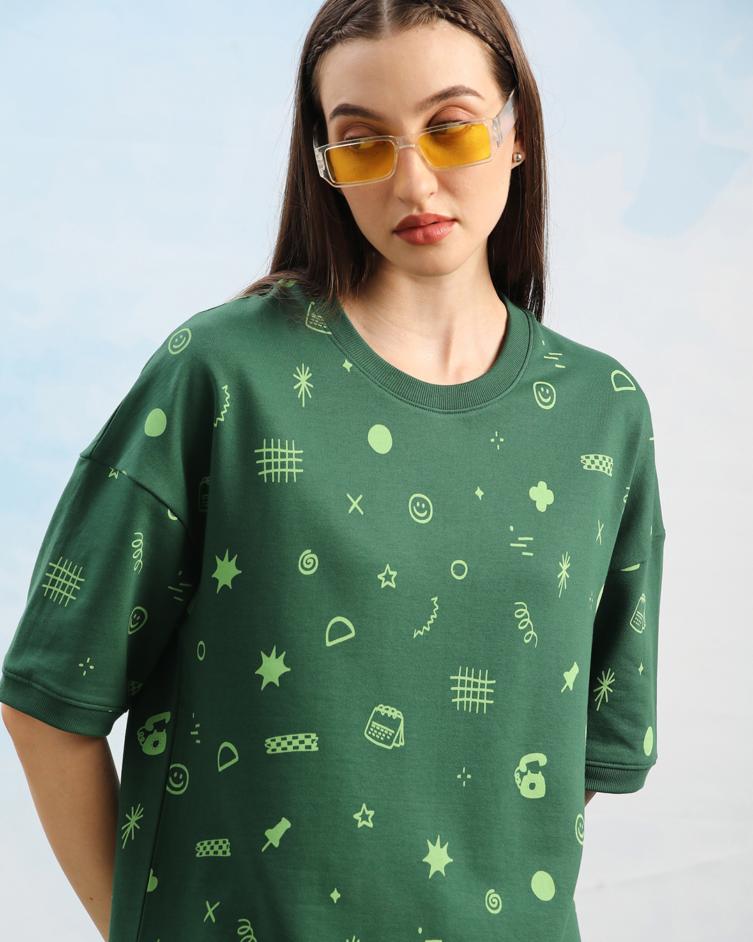 Shop Unisex Green All Over Printed Loose Fit T-shirt-Back