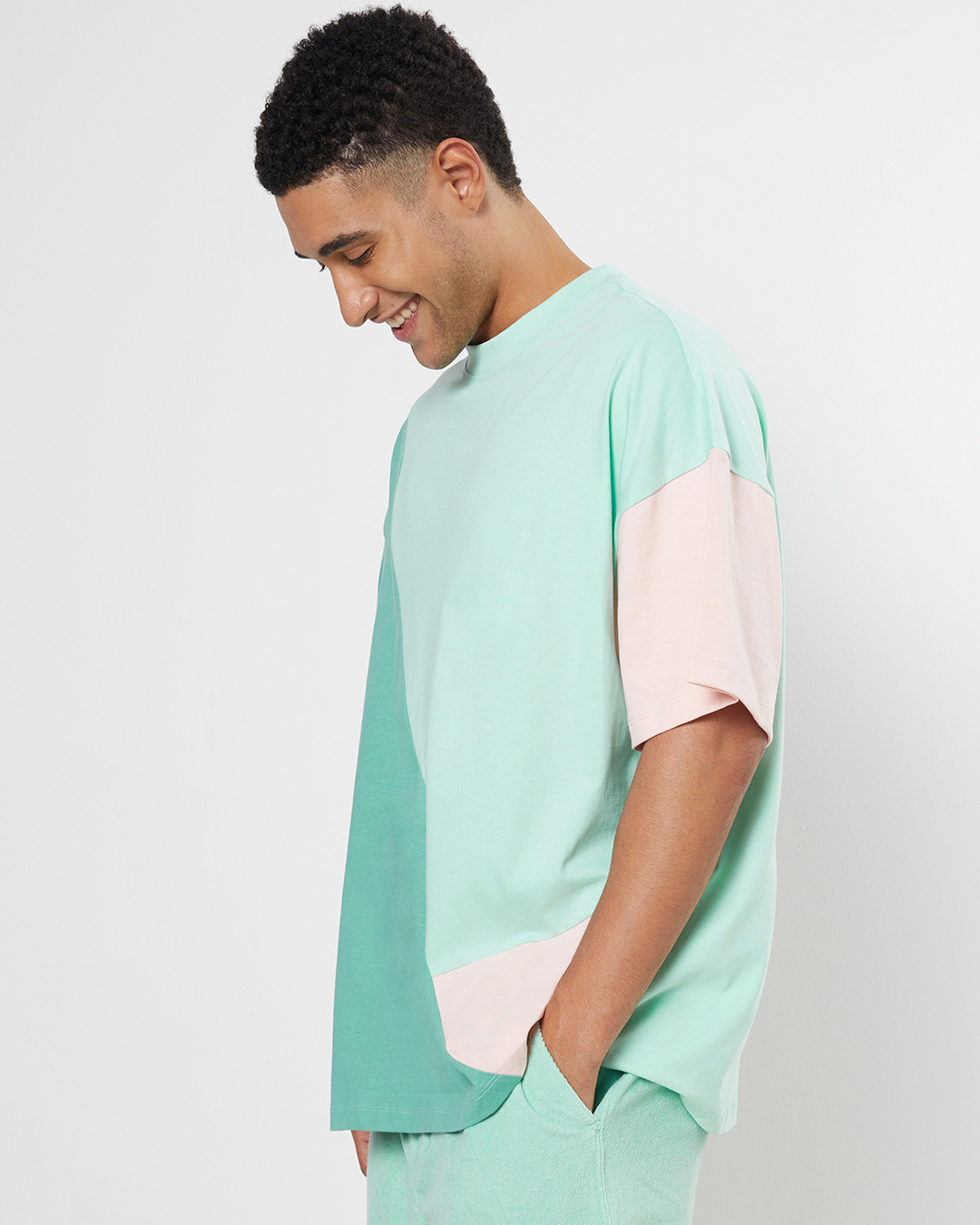 Shop Unisex Green & Pink Sun-Kissed Color Block Co-ordinates-Back