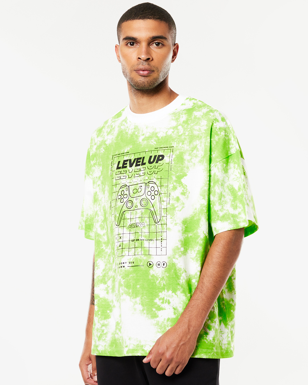 Shop Unisex Green & White Level Up Tie & Dye Typography T-shirt-Back
