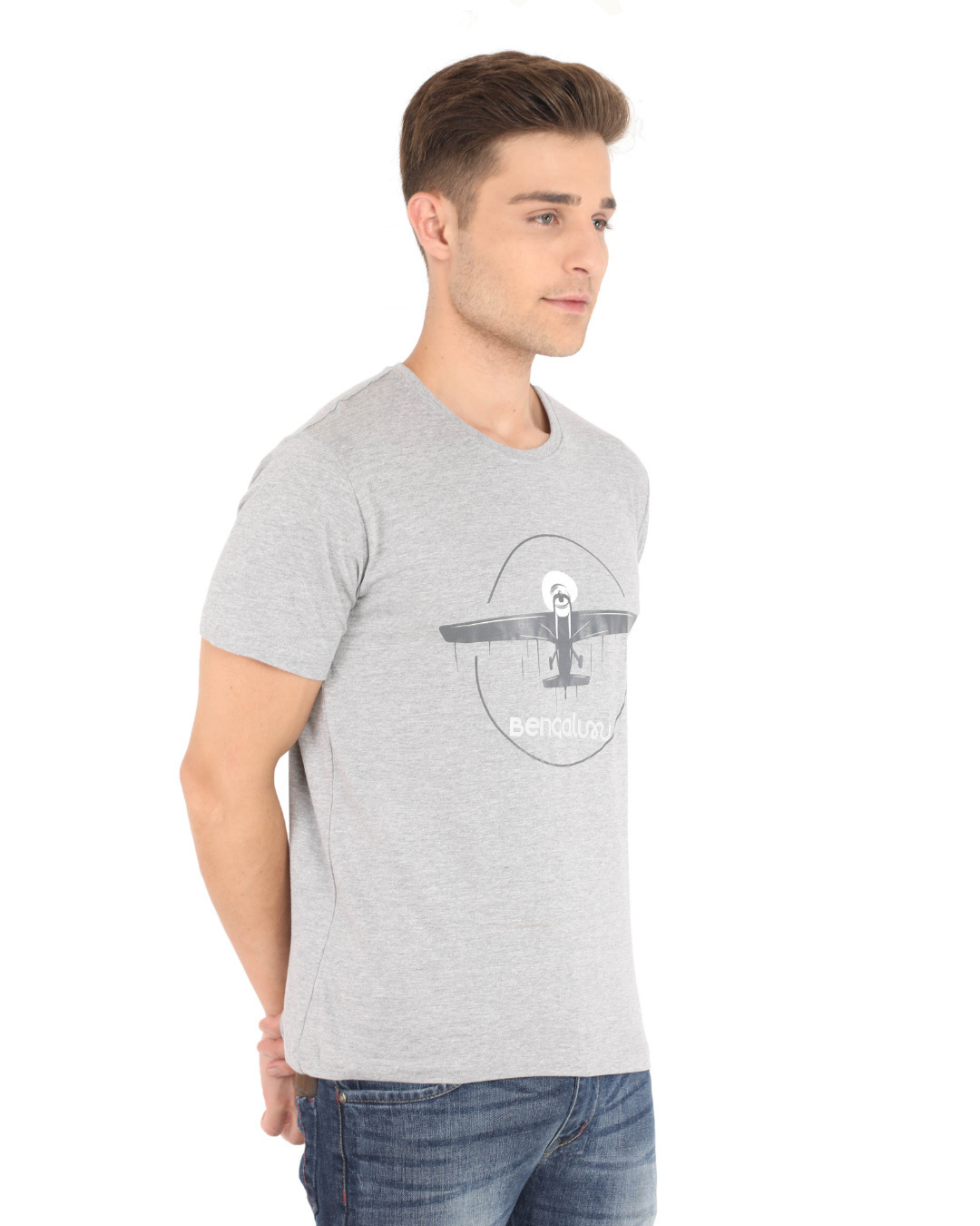 Shop Unisex Grey Bengaluru Fly-Glider Print Cotton T-shirt-Back