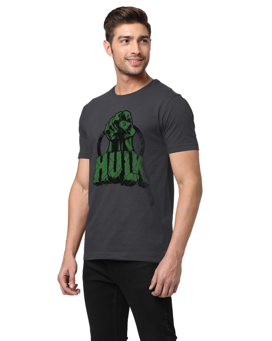 Shop Unisex Grey The Hulk Fist - Marvel Official Printed Cotton T-shirt-Back