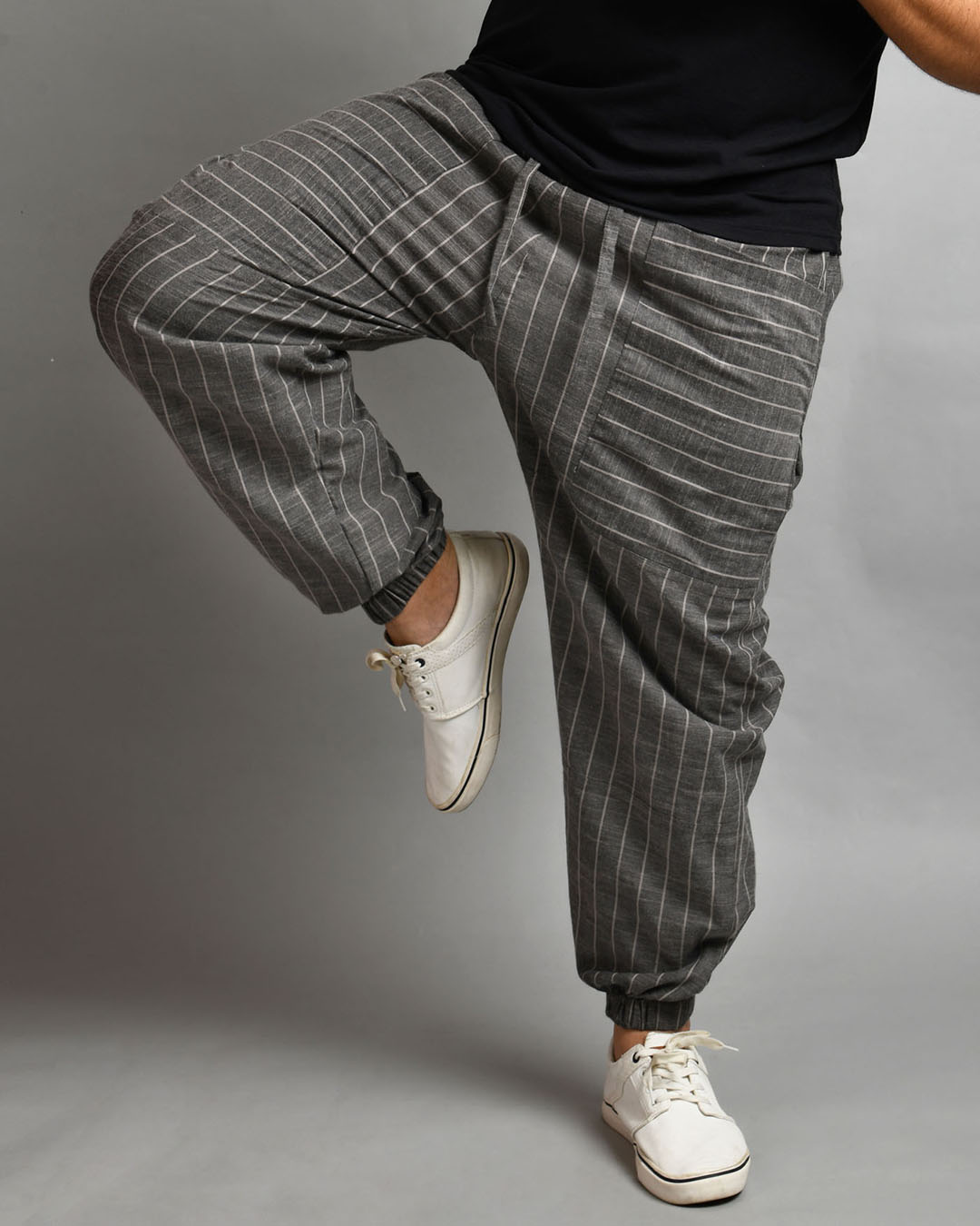 Buy Unisex Grey & White Striped Free Size Harem Pants Online at Bewakoof