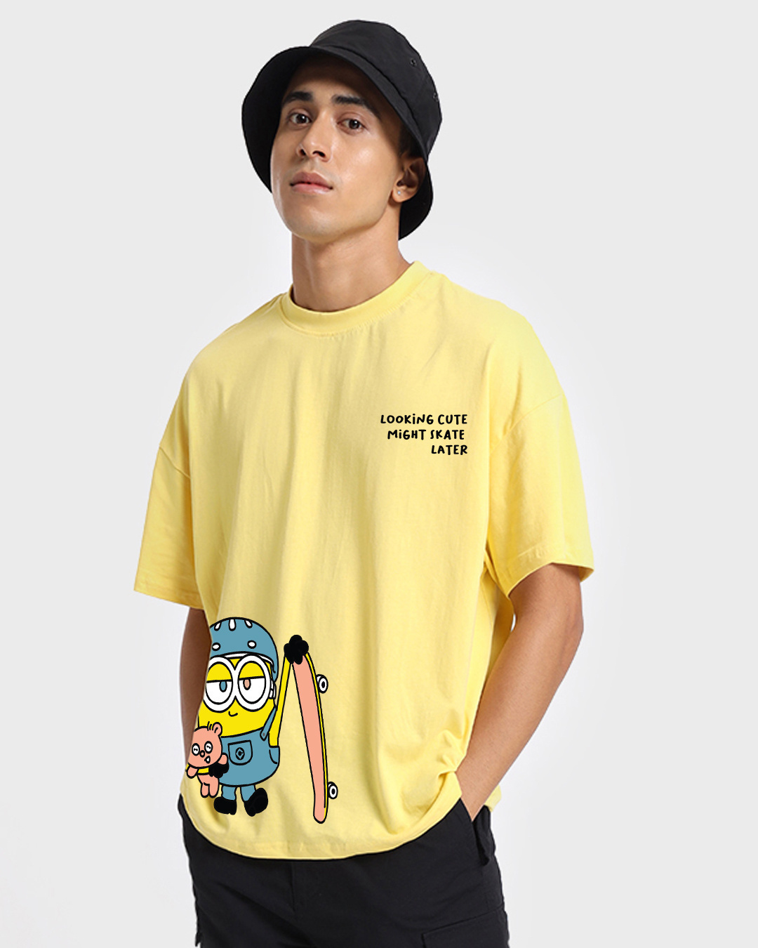Shop Unisex Lemon Drop Minions Looking Cute Graphic Printed T-shirt-Back