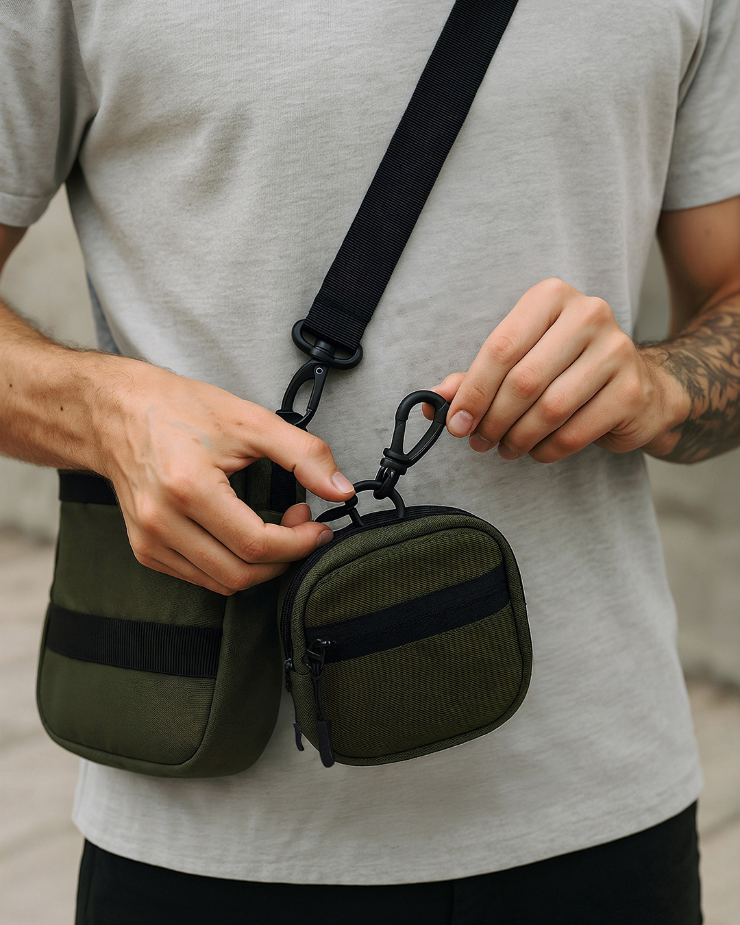 Shop Unisex Olive Green Stackable Sling Bag-Back