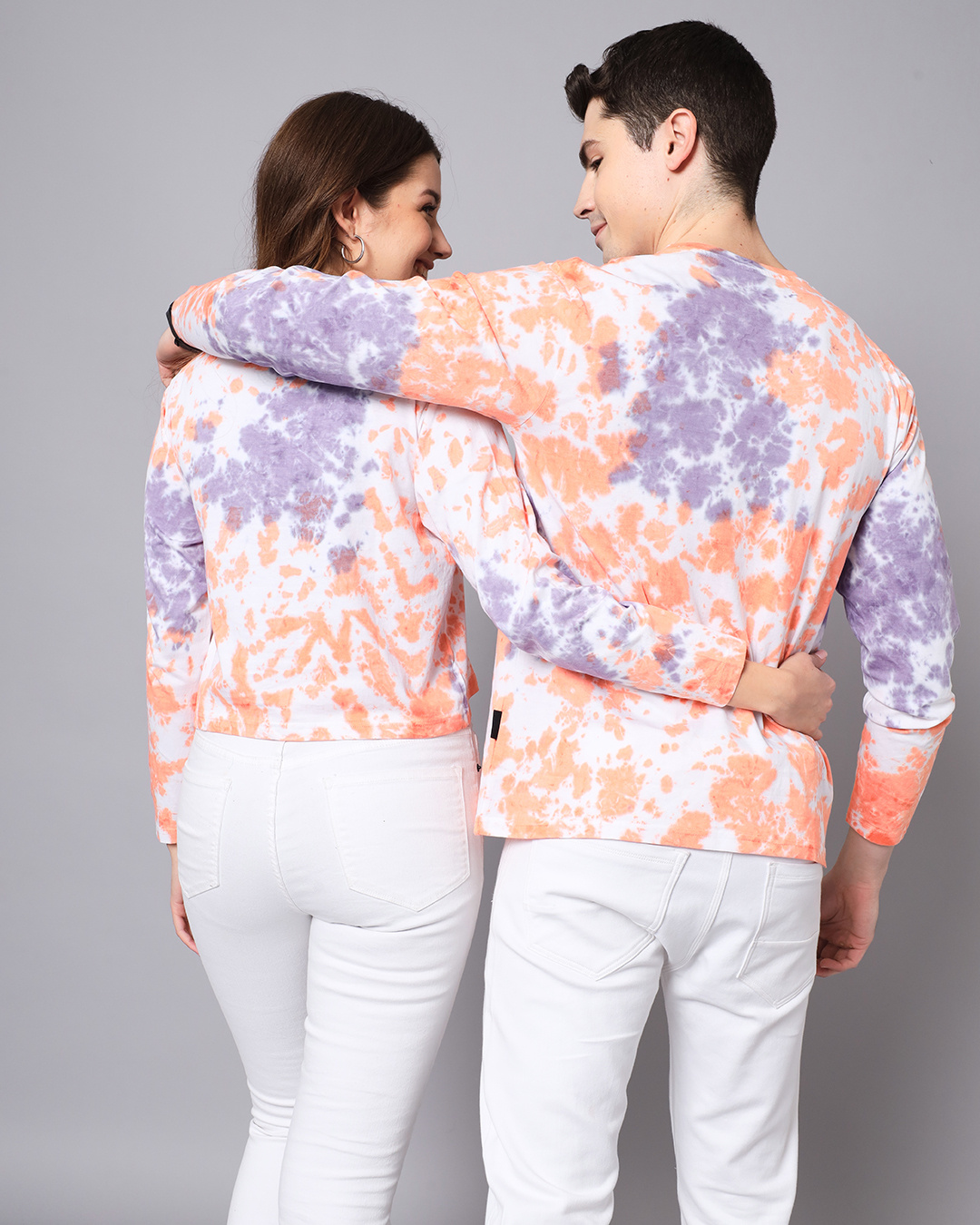 Shop Pack of 2 Unisex Orange Tie & Dye Couple T-shirt-Back