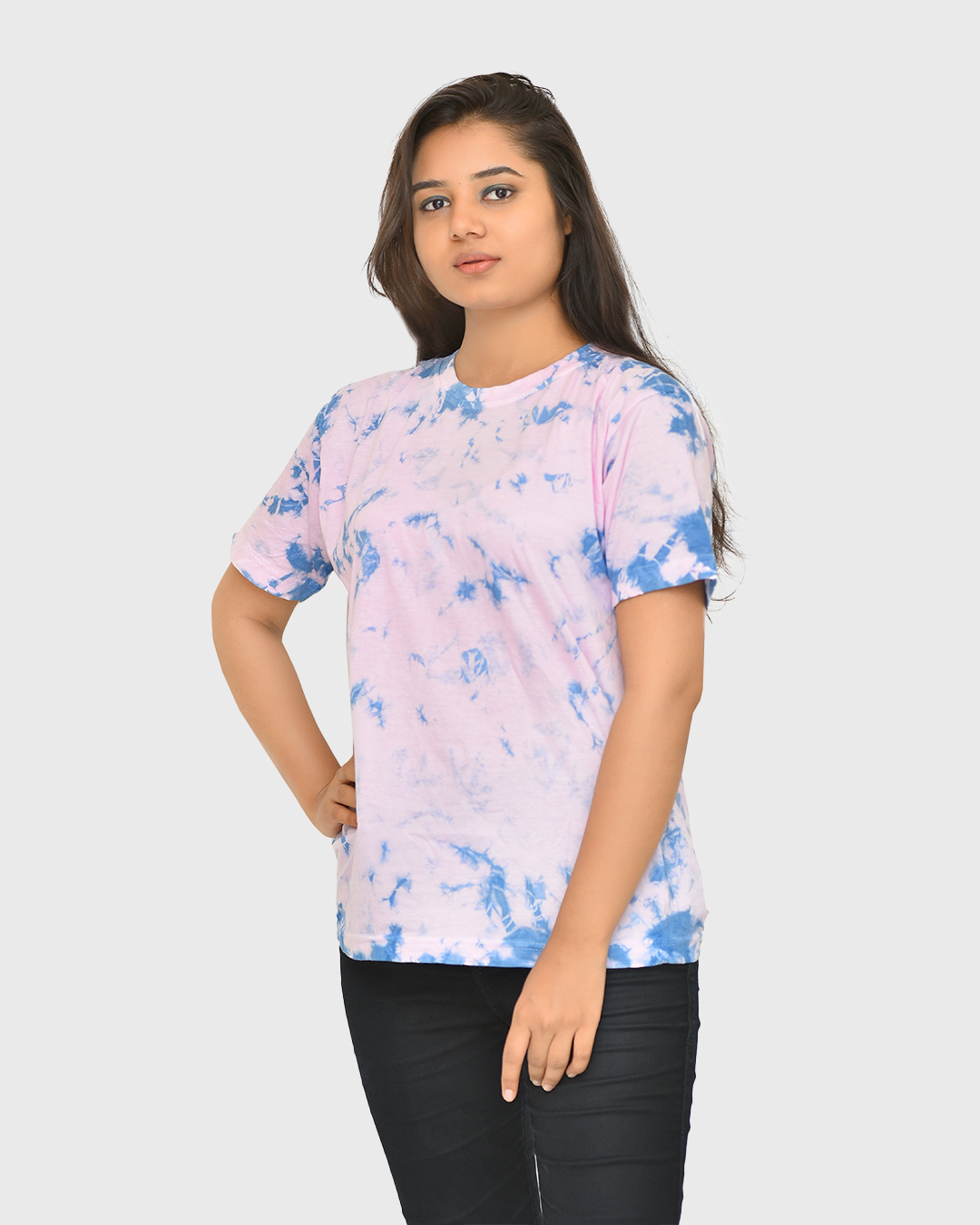 Shop Women's Purple & Blue Tie & Dye Relaxed Fit T-shirt-Back