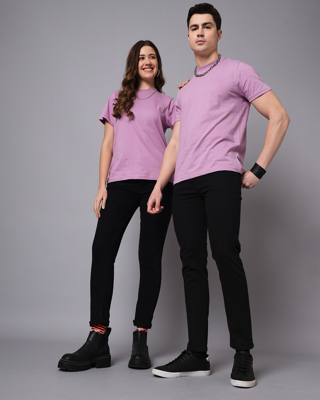 Shop Pack of 2 Unisex Purple Graphic Printed Couple T-shirt-Back