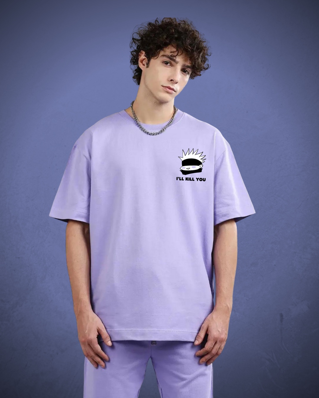 Shop Unisex Purple Jujutsu Kaisen Chibi Gojo Graphic Printed Oversized Anime T-shirt-Back
