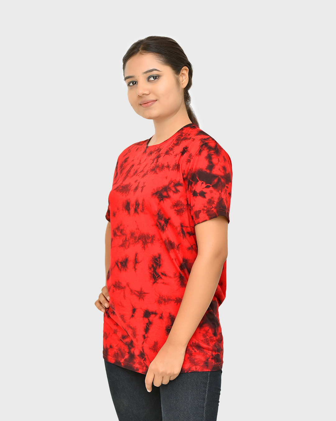 Shop Women's Red & Black Tie & Dye Relaxed Fit T-shirt-Back