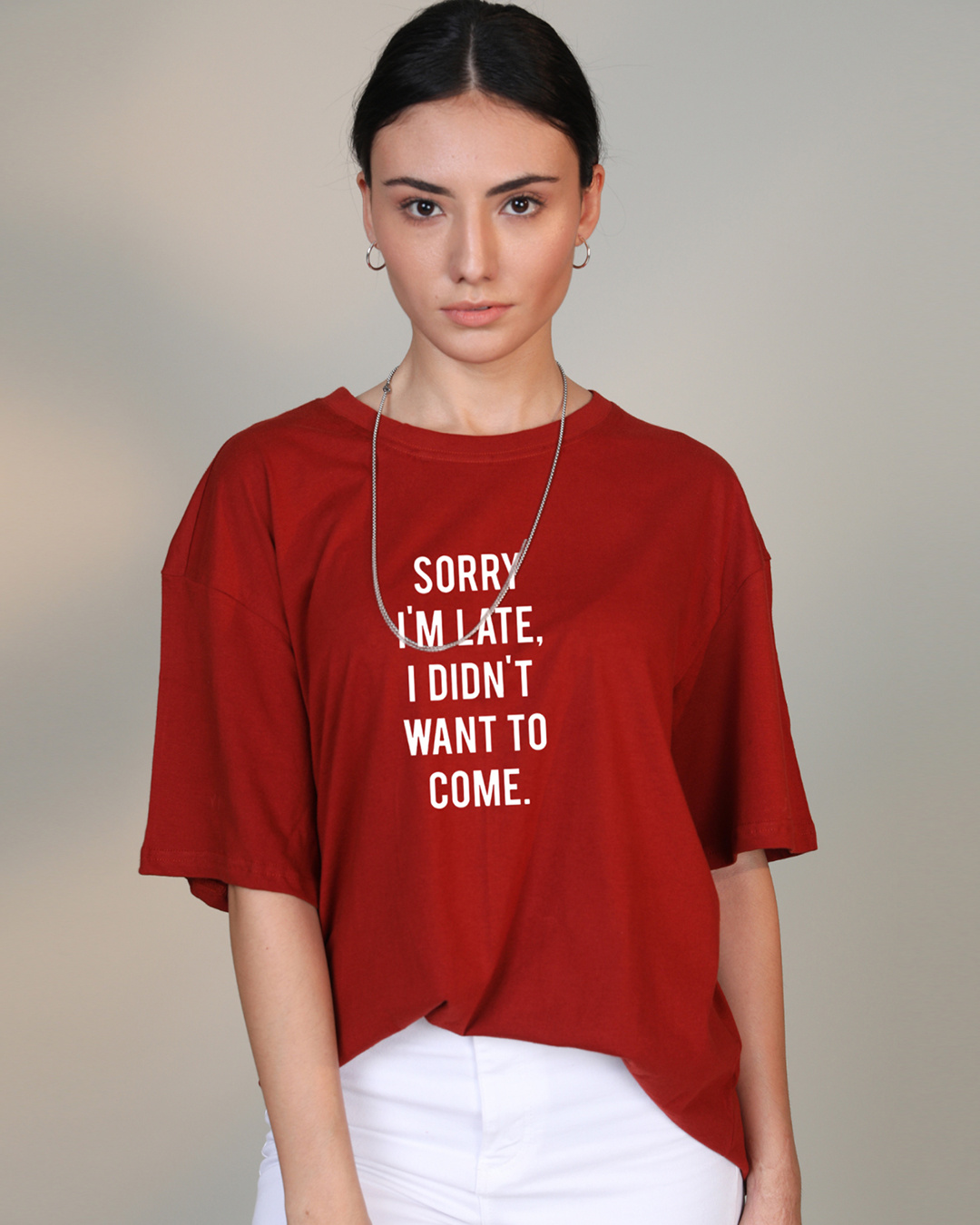 Shop Unisex Red Typography Oversized T-shirt-Back