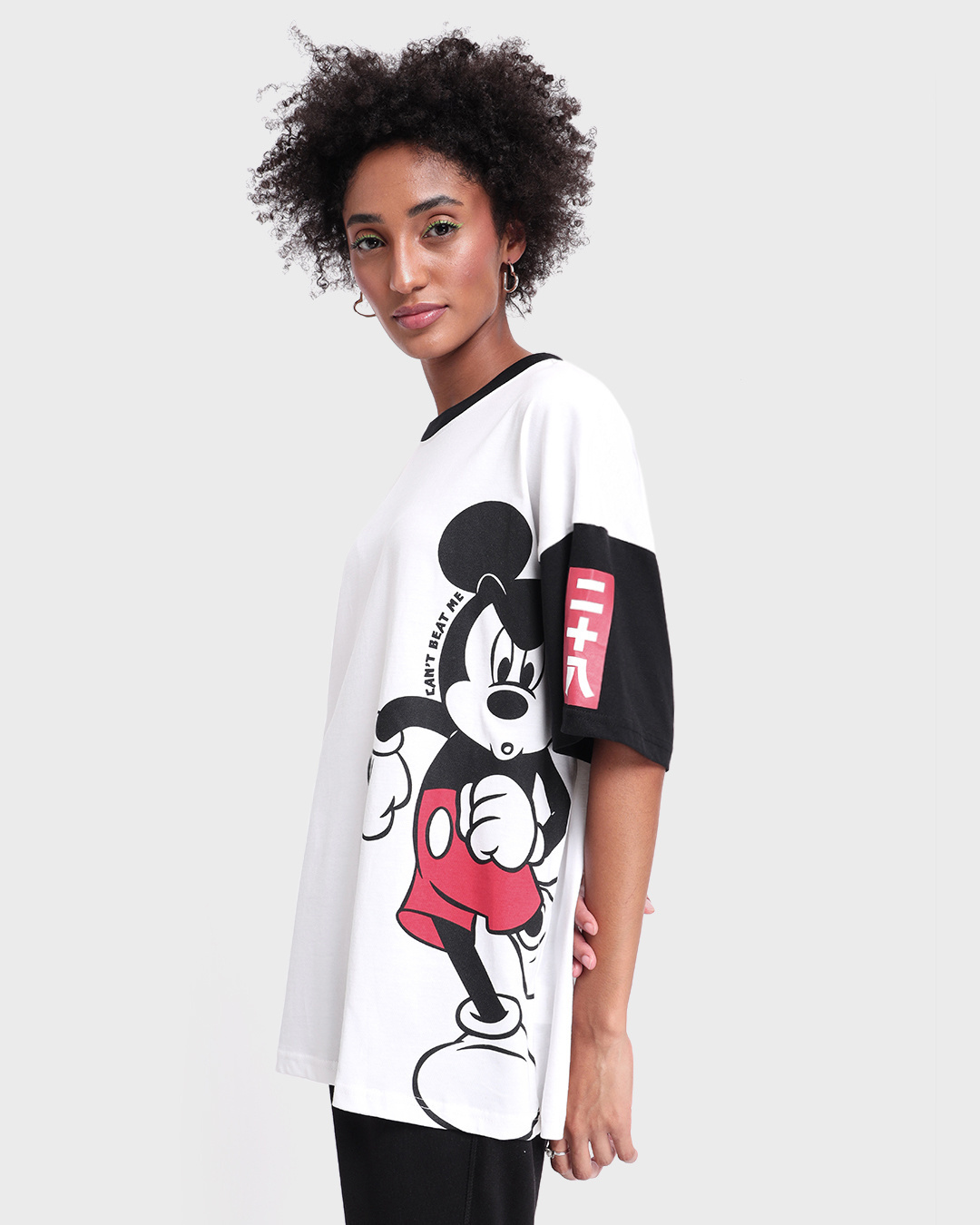 Shop Unisex White & Black Can't Beat Me Mickey Graphic Printed T-shirt-Back