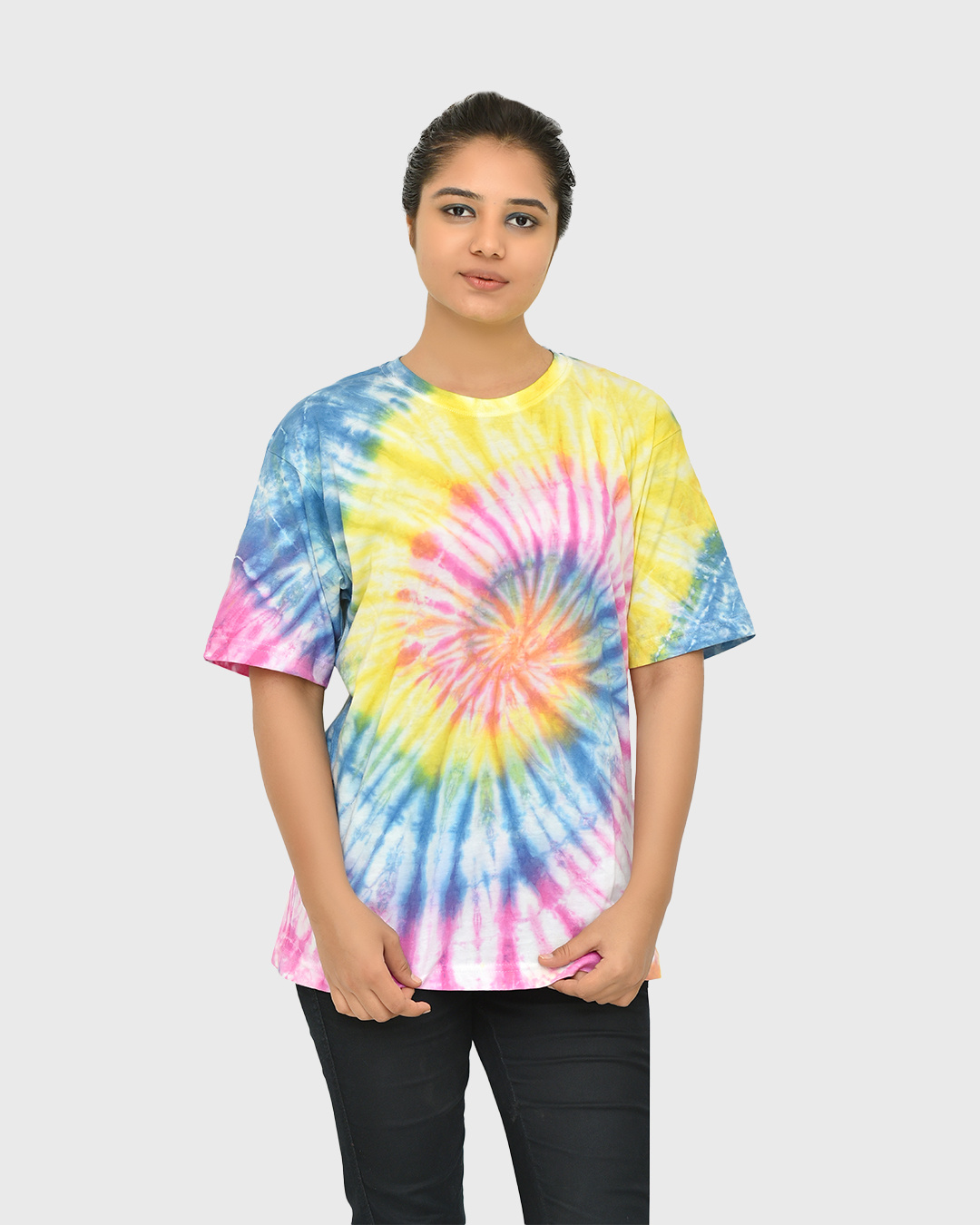 Buy Women's Yellow & Blue Tie & Dye Relaxed Fit Tshirt Online at Bewakoof