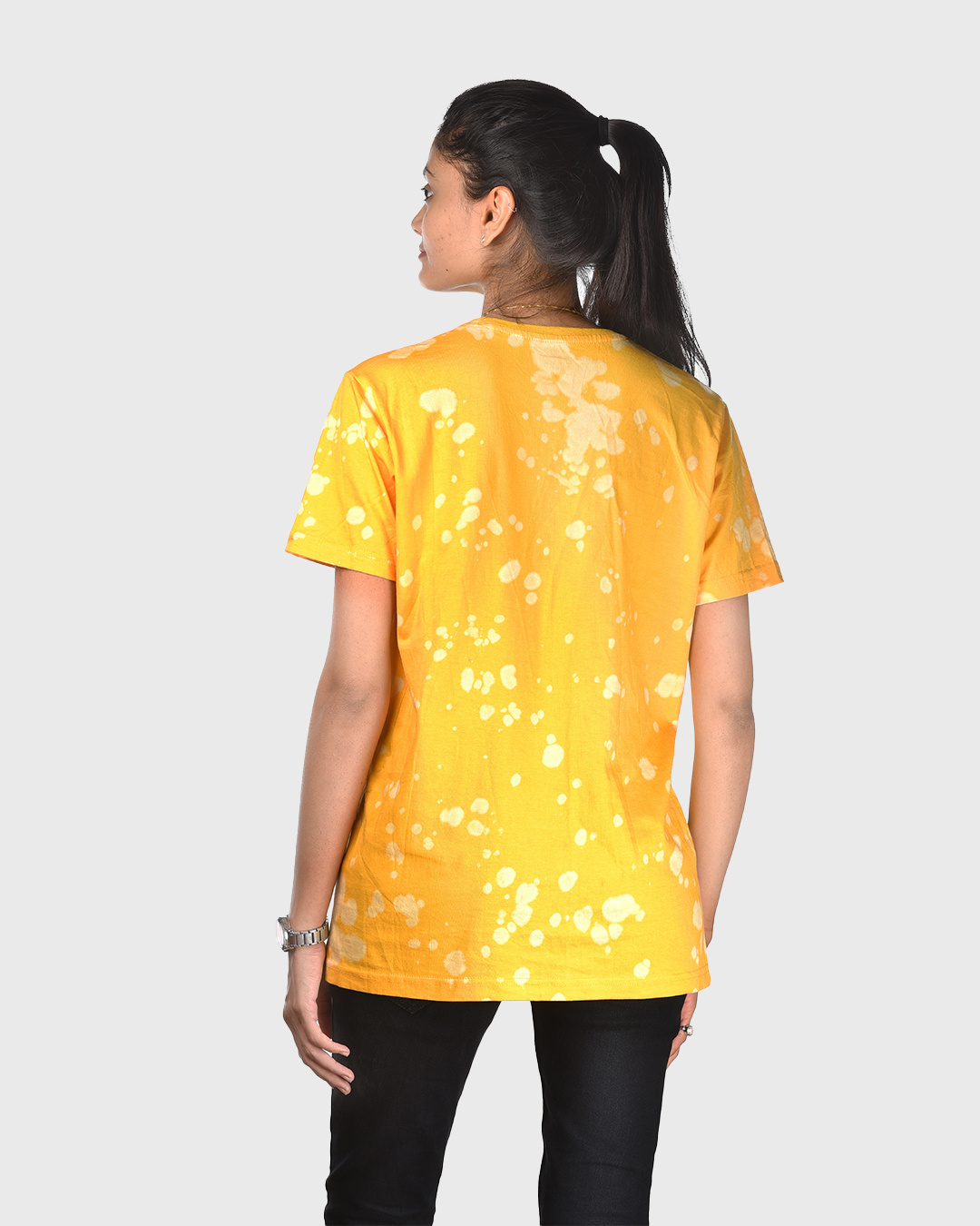 Shop Women's Yellow & White Tie & Dye Relaxed Fit T-shirt-Back